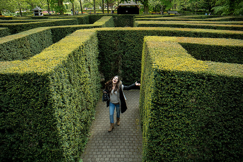Une personne trouvant la sortie d'un labyrinthe de verdure (illustration) - 'finding the way out' http://www.flickr.com/photos/40425693@N00/36681253123 Found on flickrcc.net