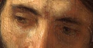 détail d'un tableau de Rembrandt représentant lle visage de Jésus - Head of Christ (Rembrandt, Philadelphia - wikicommons)