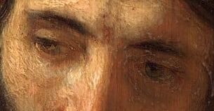détail d'un tableau de Rembrandt représentant lle visage de Jésus - Head of Christ (Rembrandt, Philadelphia - wikicommons)