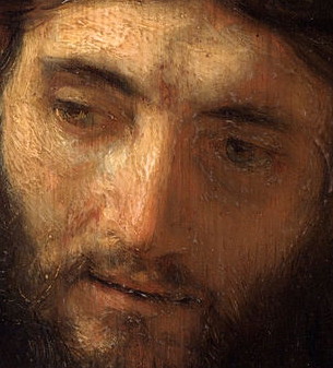 détail d'un tableau de Rembrandt représentant lle visage de Jésus - Head of Christ (Rembrandt, Philadelphia - wikicommons)