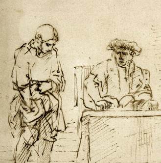 Extrait d'un dessin de Rembrandt 'la parabole des talents' (1652, Musée du Louvre)