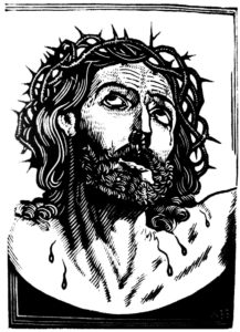 gravure représentant le Christ souffrant, regard levé vers le ciel.
