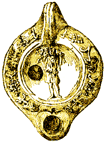 image chrétienne des premiers siècles : Christ en berger sur une lampe à huile