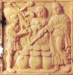 image chrétienne des premiers siècles : Christ changeant l'eau en vin à Cana (Jean 2)