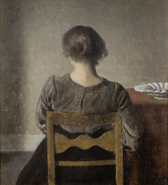 Penture représentant une femme de dos, assise - Vilhelm Hammershøi, Le repos, 1905