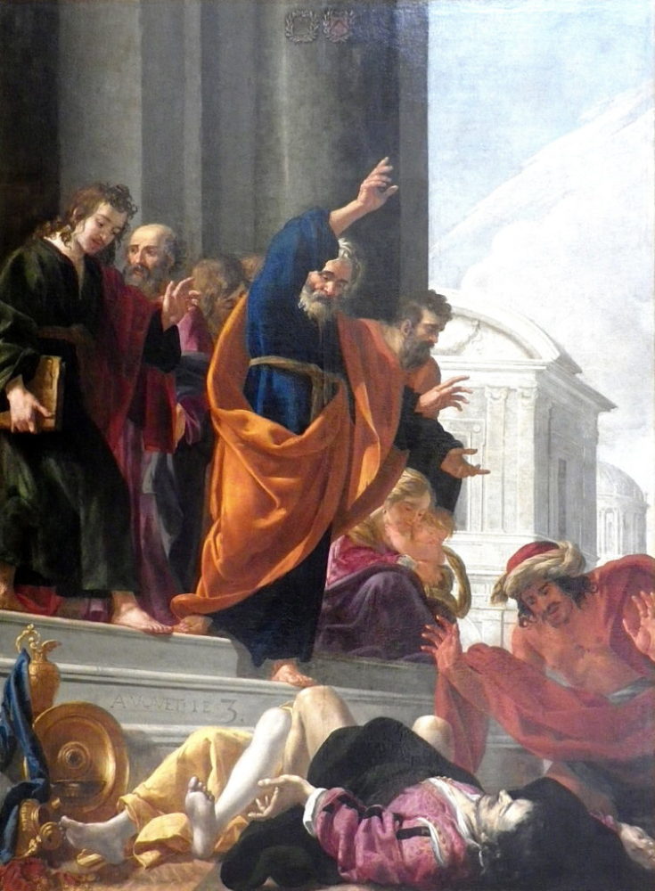 Peinture de Aubin Vouet - La mort de Saphire et d'Ananie