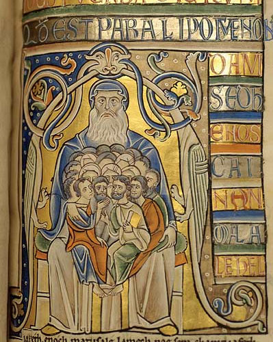 Enluminure du XIIe siècle représentant tous les peuples dans son sein - Abraham, le père des croyants Enluminure de la Bible de Souvigny