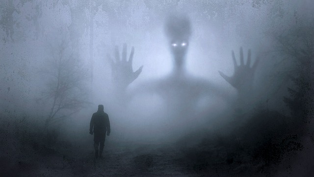 illustration : une personne marche dans la brume, une silhouette imaginaire semble la menacer - Image parStefan Keller de Pixabay