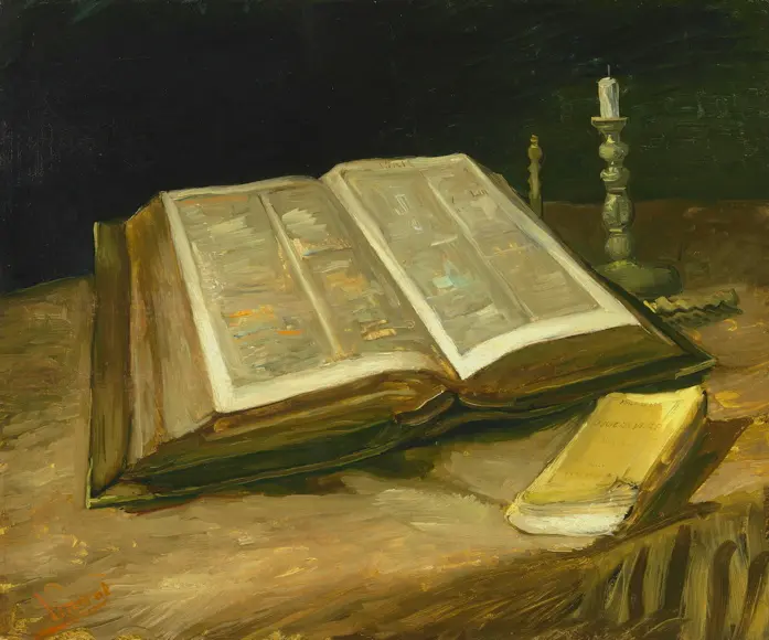 tableau de Vincent Van Gogh : nature morte avec une Bible, un chandelier et la joie de vivre de Zola - Van Gogh Museum, Amsterdam (Vincent van Gogh Foundation)