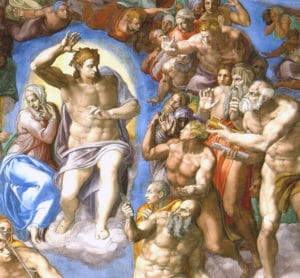 Peinture de Michelange à la chapelle Sixtine : le jugement dernier, extrait montrant le Christ