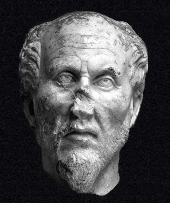 Sculpture en marbre représentant possiblement le philosophe Plotin - Ostia Antica, Museo, vers 436 (wiki commons)