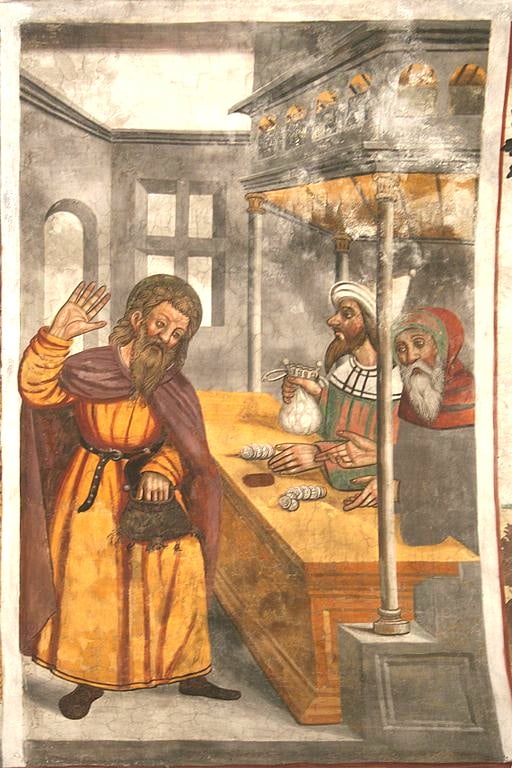 fresque dans l'église de Plantinet - Clarée : Judas et ses trente deniers