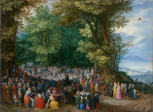Jésus et la foule lors du sermon sur la montagne, peint par Bruegel l'ancien - 1598 (Getty Museum)
