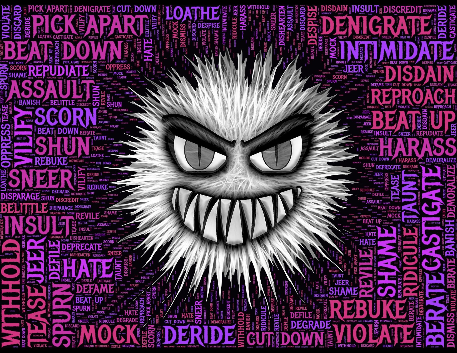 l'agression personnifiée sous forme d'un méchant virus - Image par John Hain de https://pixabay.com/fr/illustrations/agression-haine-m%C3%A9chancet%C3%A9-violent-656795/