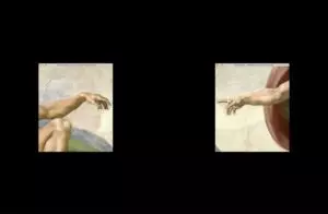 montage séparant la main d'Adam et la main de Dieu de la fresque de Michelange au Vatican - Photo by visuals on Unsplash