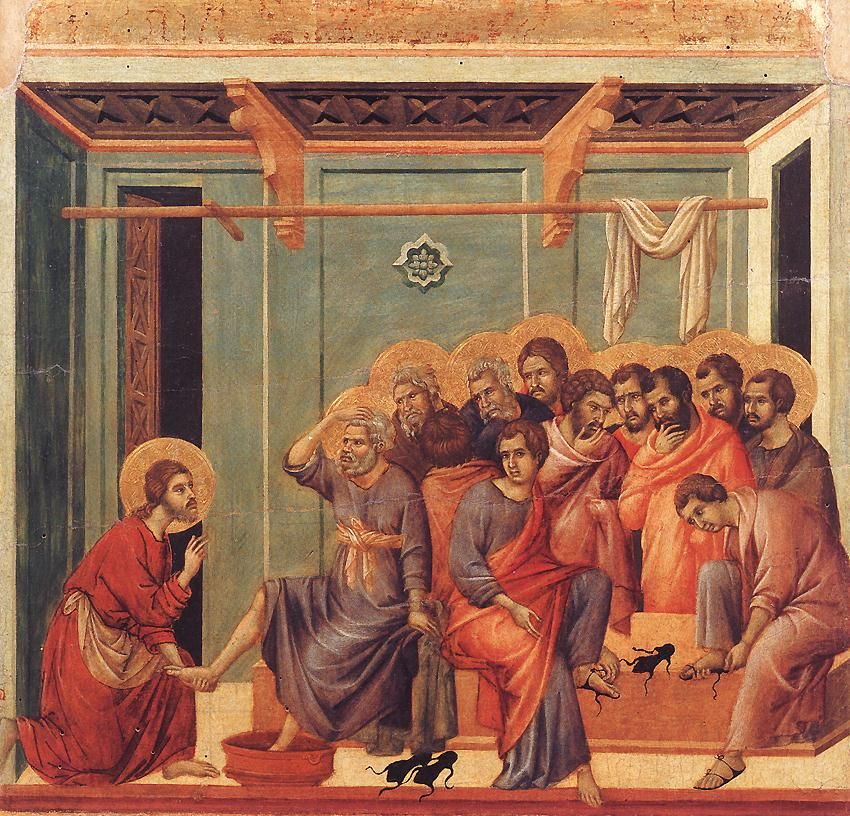 Peinture de Buoninsegna (vers 1310) - Jésus lave les pieds de Pierre