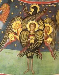 Fresque tétramorphe dans l'un des monastères des Météores en Thessalie. - wikicommons