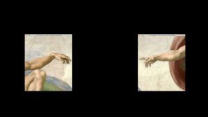montage séparant la main d'Adam et la main de Dieu dans la création de Michelangelo (chapelle Sixtine) - Photo by visuals on Unsplash