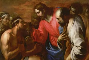 peinture représentant Jésus guérissant l'aveugle - peinture anonyme du XVIIe - Nantes, musée des beaux-arts (https://www.pop.culture.gouv.fr/notice/joconde/07430004979)