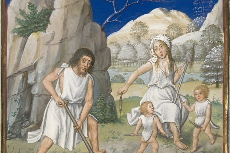 Adam en laboureur et Eve file la quenouille avec Caïn et Abel - Maître de Jacques IV d