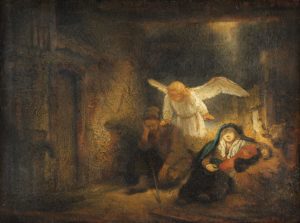 extrait d'un tableau de l'atelier de Rembrandt 1645 représentant le 2e songe de Joseph