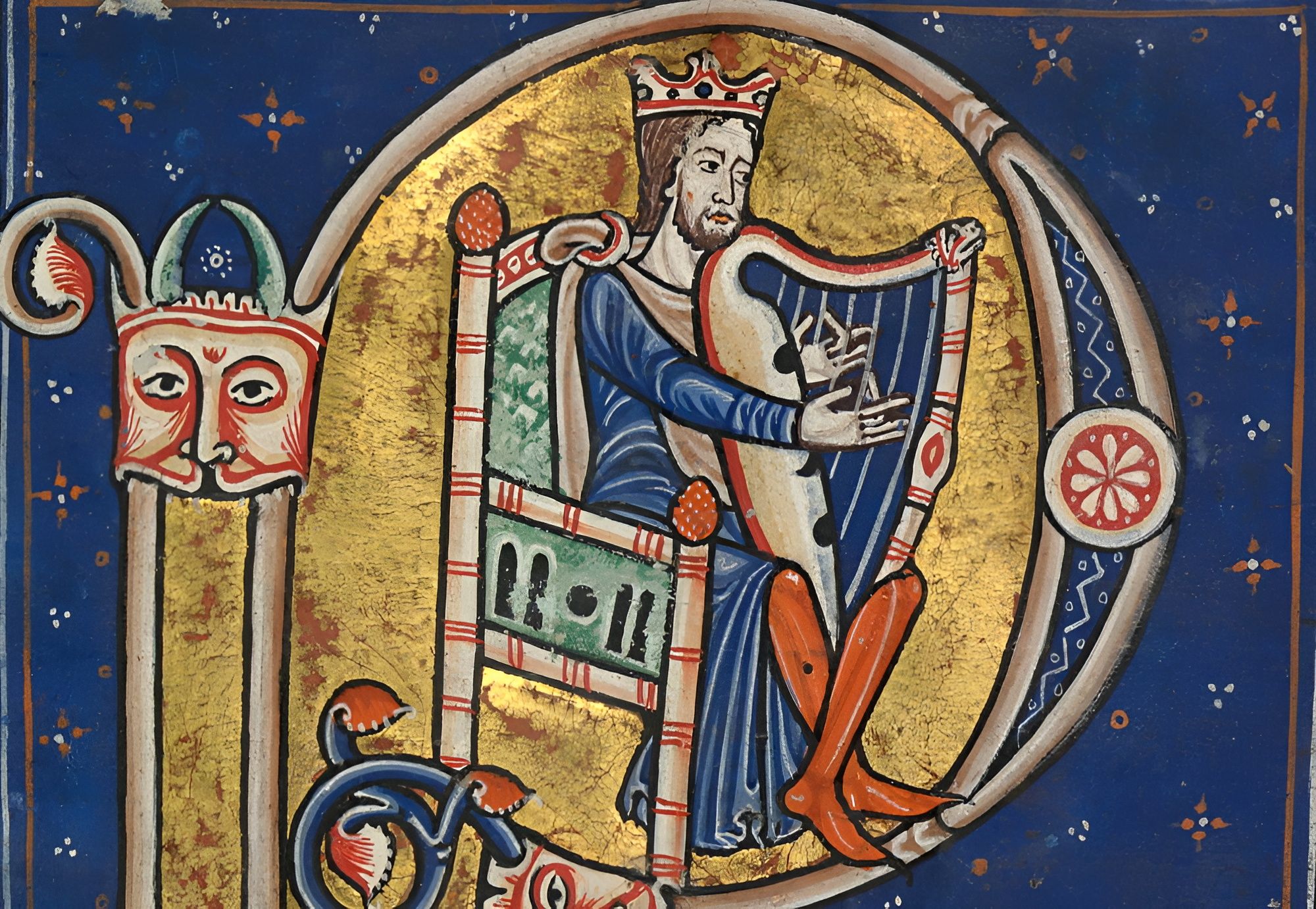 David, enluminure du psautier d'Aliénor d'Aquitaine (1185), bibliothèque nationale des Pays-Bas