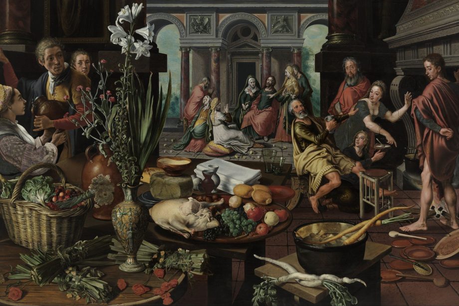 Jésus dans la maison de Marthe et Marie peinture de Pieter Aertsen (1553, museum Boijmans)