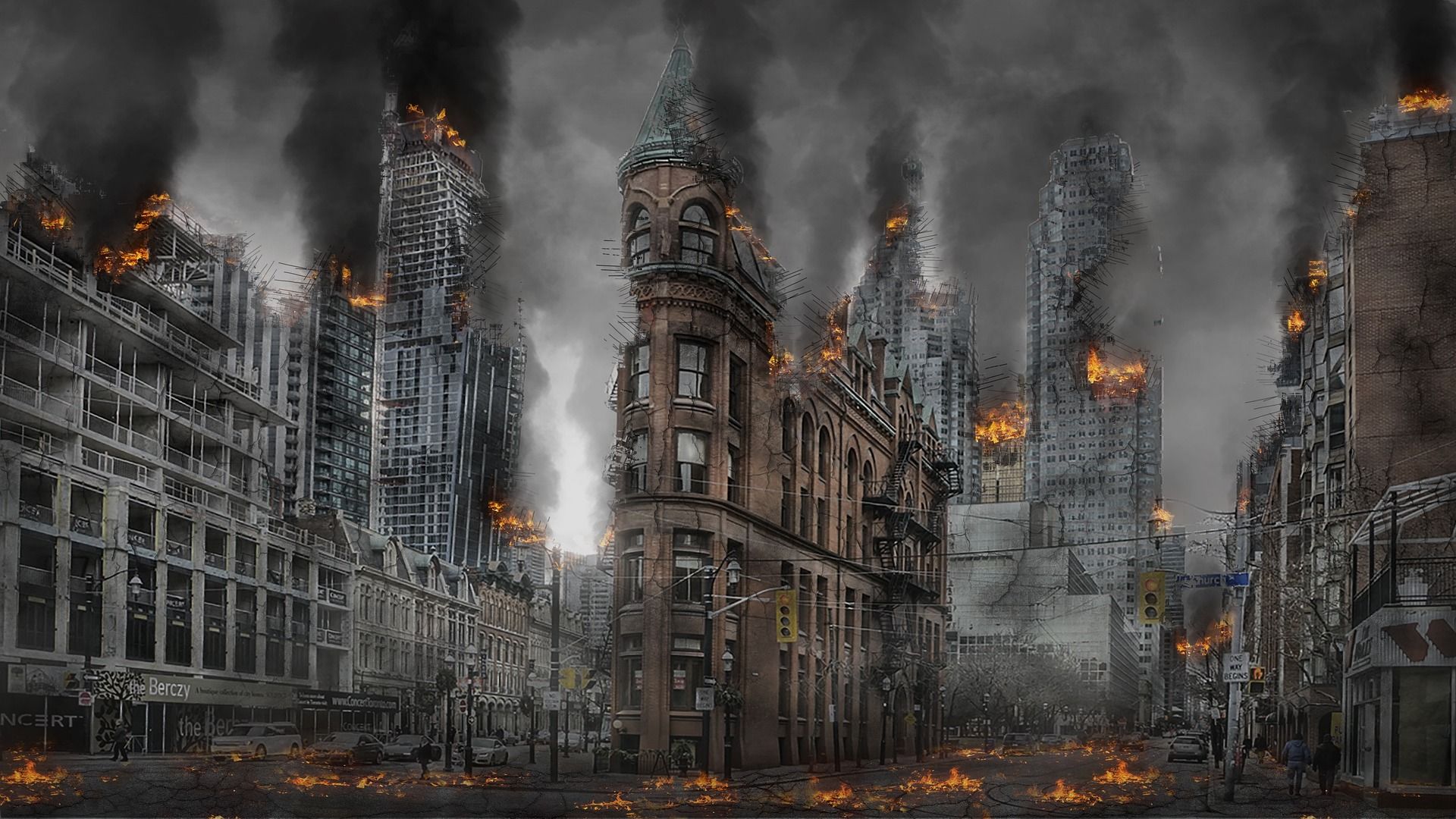 composition de Manhattan en flammes - Image par Brigitte Werner de https://pixabay.com/fr/photos/apocalypse-guerre-catastrophe-2459465/