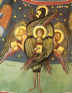 ange trétramorphe, fresque dans un monastère des Météores en Thessalie, Grèce - wikicommons
