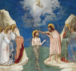 Giotto, le baptême du Christ d'eau et d'Esprit - Giotto-fresque-chapelle-Scrovegni-Padoue