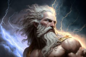 Une composition repérésentant le dieu Zeus entouré de foudre - Image par Raphael de https://pixabay.com/fr/illustrations/zeus-mythologie-dieu-grec-zeus-7683518/
