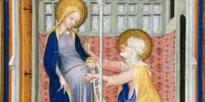 Maria gravida : extrait d'une enluminure du 14e siècle, vers 1378-1380 - BnF, département des Manuscrits, NAL 3093, fol. 27v.