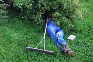 Un homme fait la sieste dans les champs, à l'ombre d'un buisson - Image par Dust in the Wind de https://pixabay.com/fr/photos/casser-sieste-dormir-r%C3%A9cup%C3%A9rer-2447708/