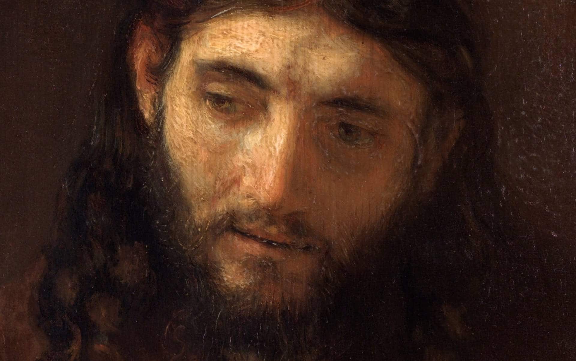 extrait d'un tableau de Rembrandt représentant le visage de Jésus d'après un modèle vivant.