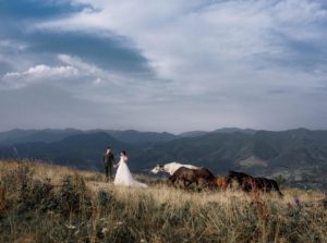 Couple de mariés dans un pré avec des chevaux - Image par olcay ertem de https://pixabay.com/fr/photos/la-mari%C3%A9e-jeune-mari%C3%A9-mariage-6230410/