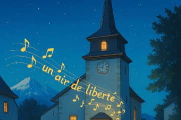 Le temple de Vandœuvres redessiné par Chat GPT façon studio Ghibli.