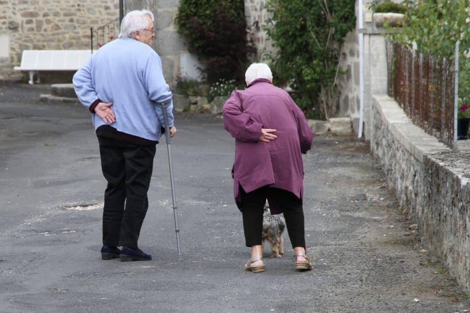 Deux personnes âgées formant un couple, accompagné de leur chien : une belle humanité solidaire et aimante - Image par Bernd Müller de https://pixabay.com/fr/photos/gens-personnes-%C3%A2g%C3%A9es-189282/