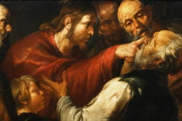 détail de la peinture de Gioacchino Assereto repésentant Jésus mettant de la boue sur les yeux de l
