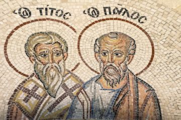 mosaïque avec Tite et Paul (Archaeological Site of Gortyna, Γόρτυς, Agioi Deka, Grèce)- Photo de Jametlene Reskp sur https://unsplash.com/fr/photos/une-mosaique-represente-titus-et-paul-Rpz6opgevmk