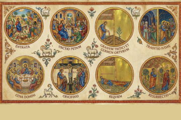 Tableau avec une vignette ronde pour chaque jour de la semaine sainte - généré par Gemini