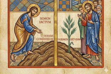 Illustration de Jean 12:24 dans le style des enluminures - Gémini