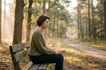Une femme assise dans un banc en bordure d