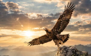 Une image générée par Gémini représentant un aigle qui prend son envol.