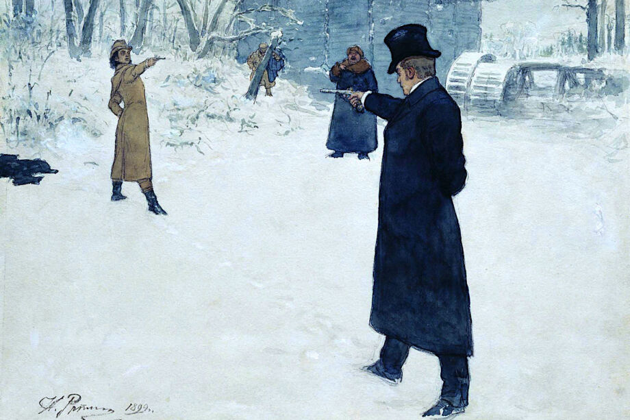 Duel entre Eugene Onegin et Vladimir Lensky (Ilia Répine (1844-1930), musée des Beaux-Arts Pouchkine).